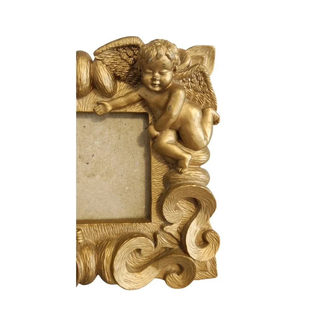 Vintage Victorian Style Picture Photo Frame Taiwan Cupids Angels Cherubs Gold 3D